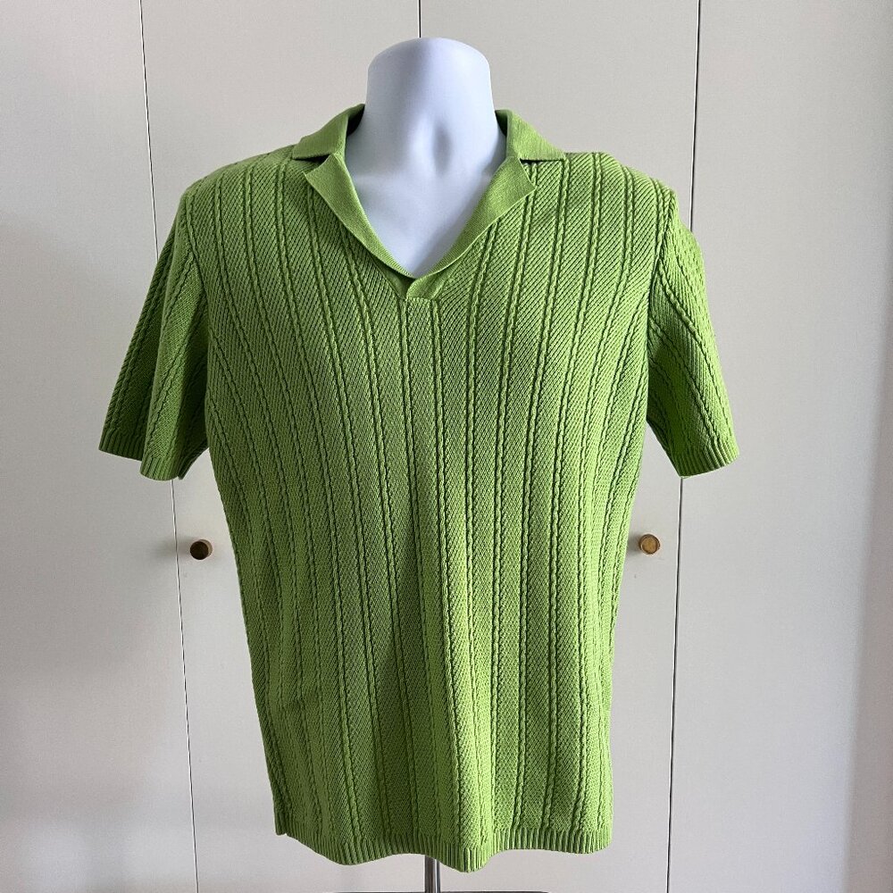 Mens ASOS Design - Camp Collar Knit Olive Green Polo